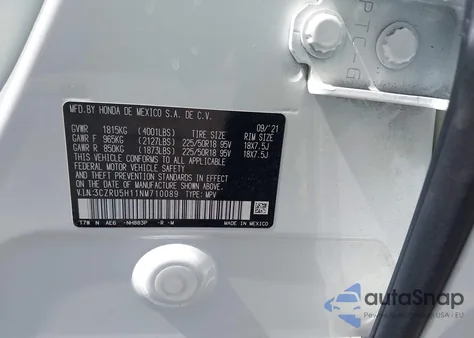 2022 Honda Hr-V 2Wd Sport из США, поврежденный, VIN 3CZRU5H11NM710089